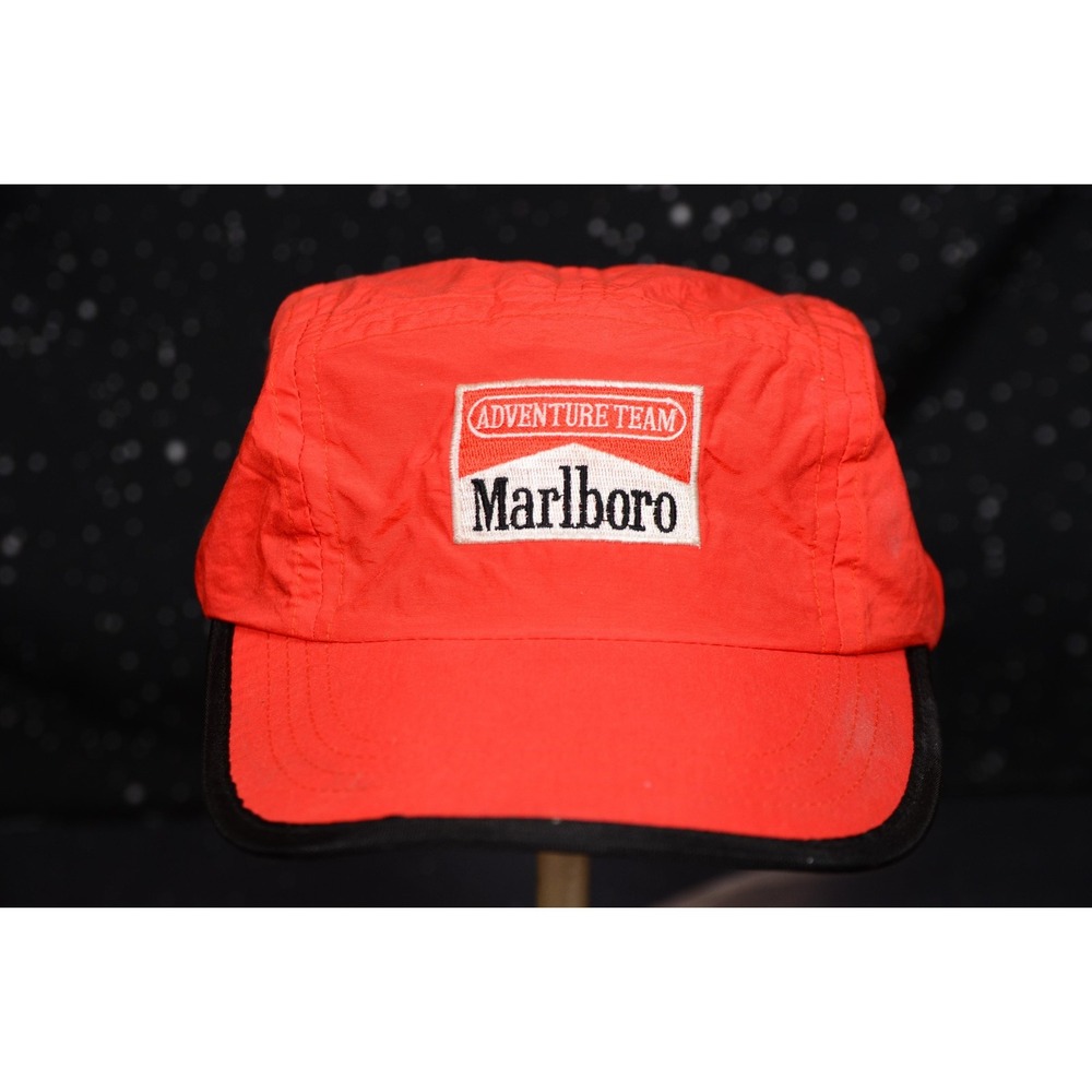 Vintage Marlboro Adventure Team Hat Cap Mens One Size Red Nylon 5 Panel Outdoor